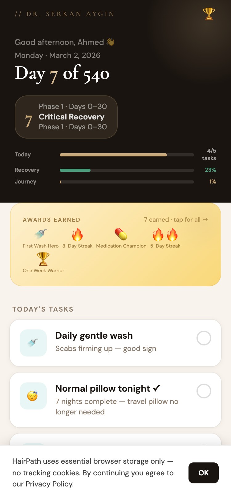 HairPath patient recovery dashboard
