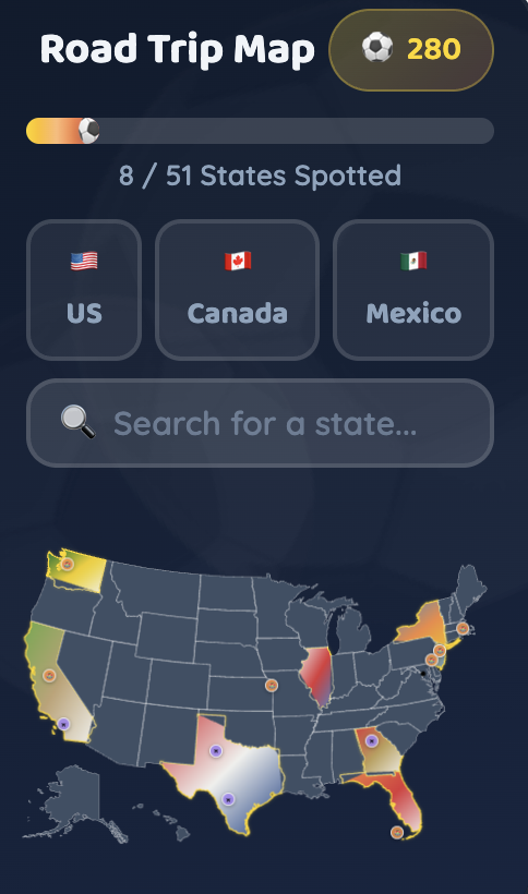 Plate Spotter road trip map with spotted states